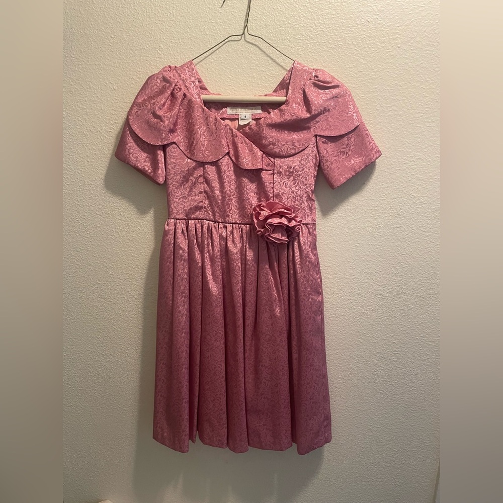 Vintage 90s Pink Kids Dress with Floral Detail